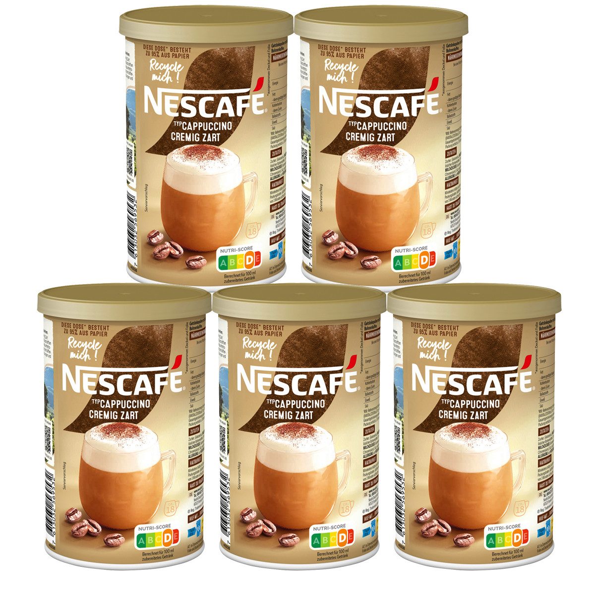 NESCAFE Kaffee, Nescafe Cappuccino cremiger Geschmack mit Bohnenkaffee 250g 5er Pack