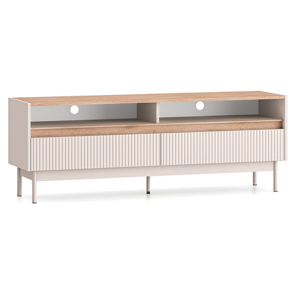 Lomadox Lowboard DINAR-131, kaschmir matt Eiche-Dekor 154 cm breit Metallfü günstig online kaufen