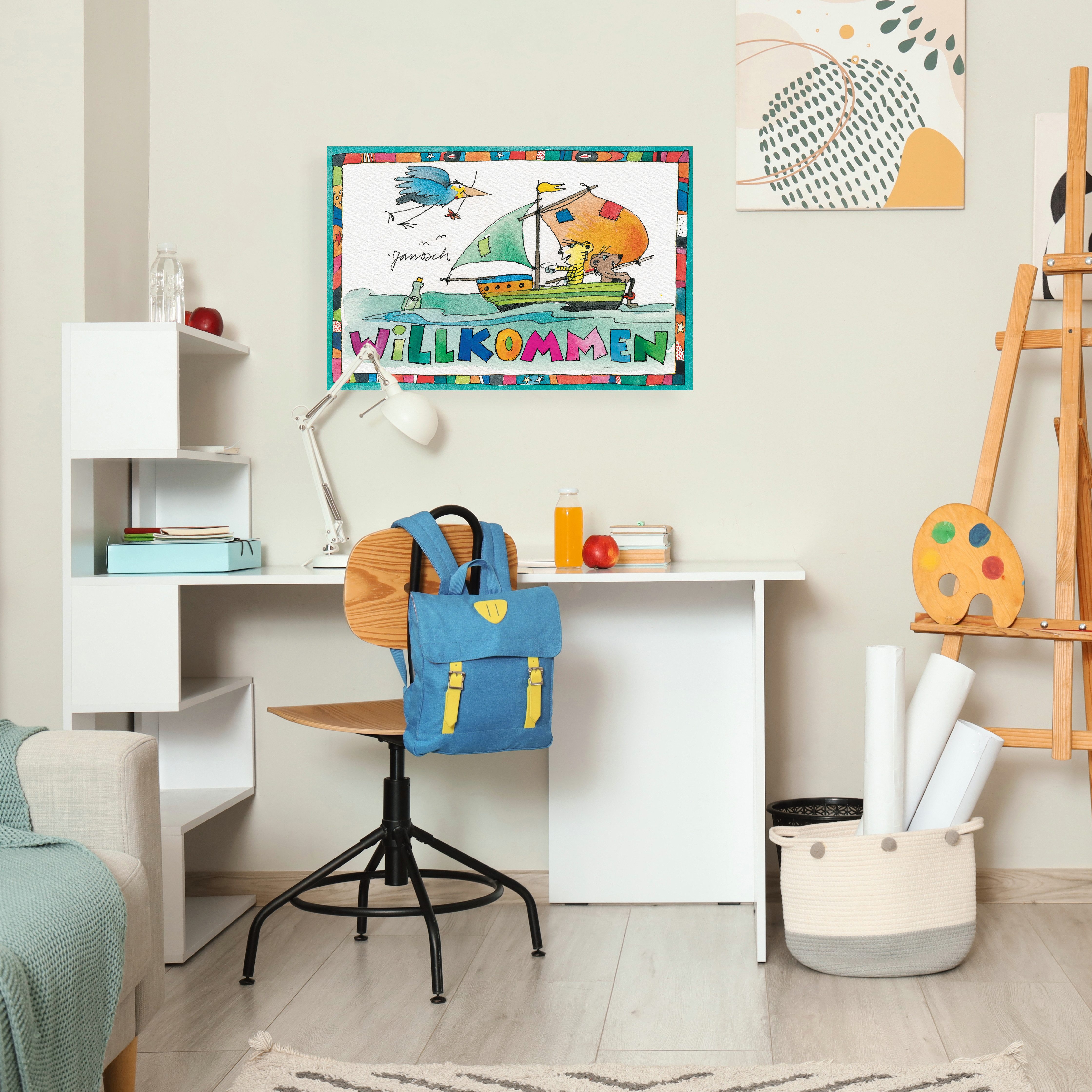 LuckyLinde Leinwandbild Der kleine Tiger und der kleine Bär - Willkommen, Bär, Bären, Ente, Enten, Figuren, Filmfiguren, Natur, Schiffe, Schriftzug, Teddy, Tiere, Tiger, little star (1 St), Exklusive JANOSCH Kindermotive