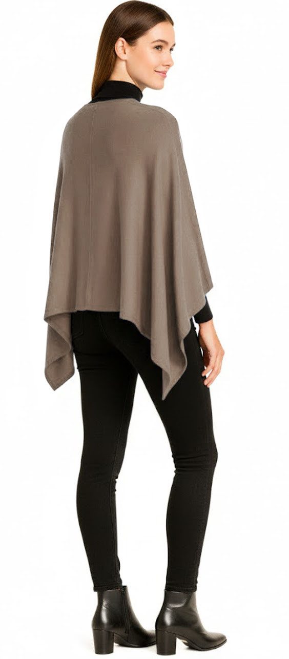 dy_mode Strickponcho Damen Poncho in Unifarben Weiches Strickponcho Cape Herbst Umhang in Unifarbe, Vorne Kurz - Seitlich Lang Schnitt