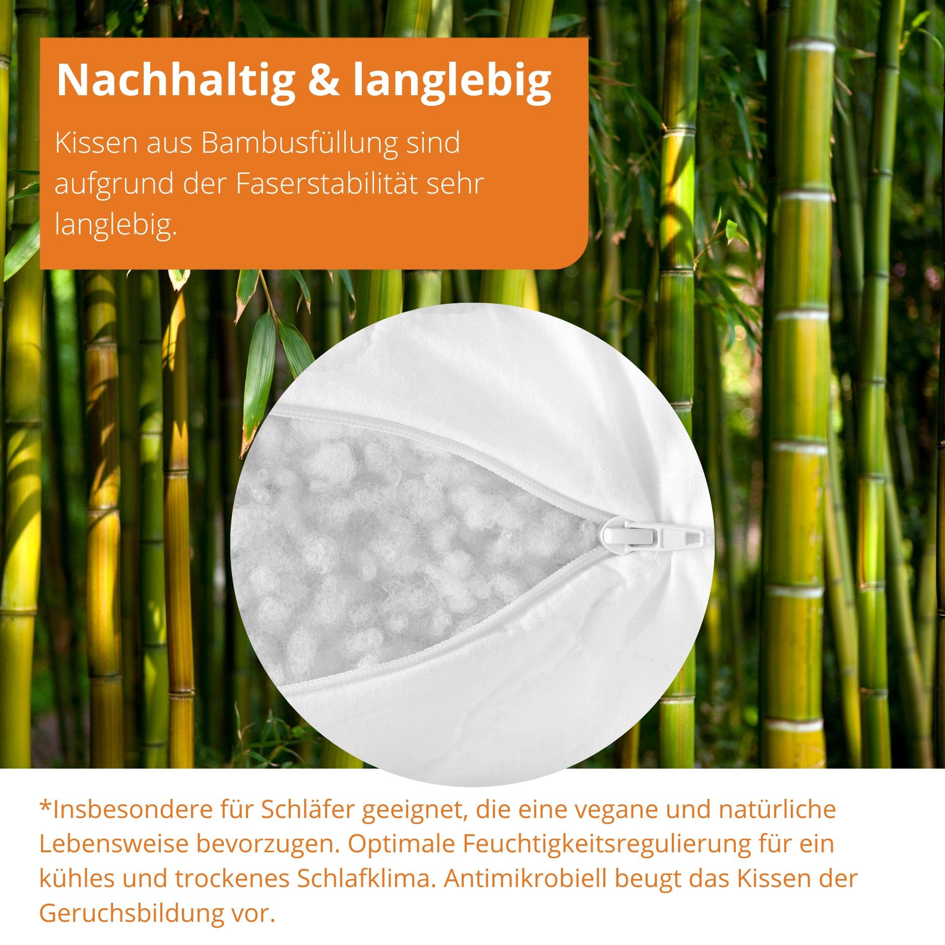 sleepling Kopfkissen, Bambus, Füllung: 100% Polyester, Bezug: Baumwolle mit Viskose aus Bambus versteppt, Seitenschläfer, Rückenschläfer, Bauchschläfer, Spar-Set, 2-tlg., 40x80 cm, vegan, feuchtigkeitsregulierend, antimikrobiell