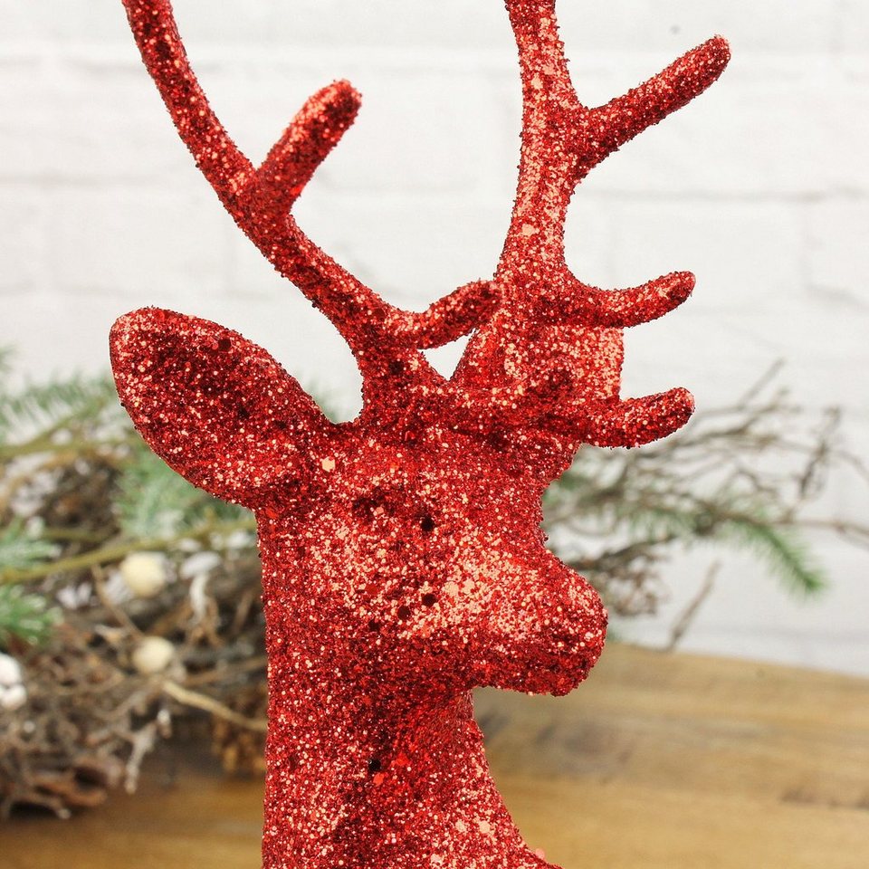 Macosa Home Weihnachtsfigur Deko-Objekt Hirschdekoration Weihnachten  Winter-Dekoration Tierfigur, Deko Hirsch stehend rot Glitzer Weihnachtsdeko  Dekofigur Dekohirsch