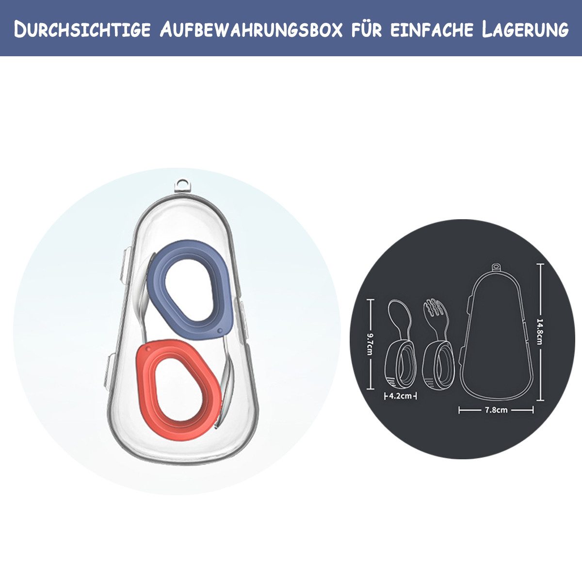 KINSI Kindergeschirr-Set Kindergeschirr-Set,Kinderlöffel,Baby Utensilien,Kinderbesteck,2 Stück (2-tlg), 1 Personen, Besteckset aus Silikon mit staubfreier Aufbewahrungsbox