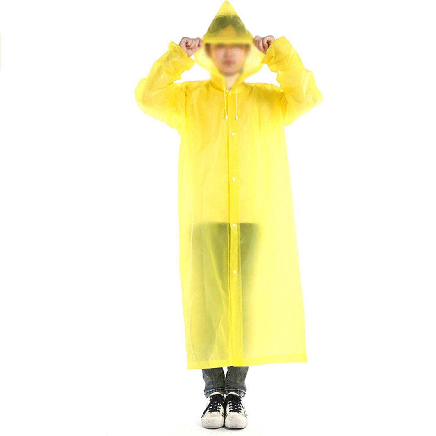 MAGICSHE Regenjacke 2 Stück Regenponcho Regenmantel Transparent mit Kapuze Gelb