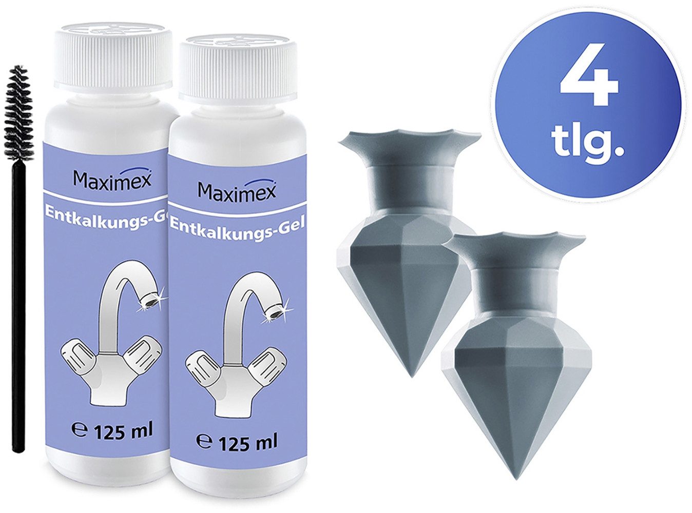 Maximex Reinigungs-Set Entkalkungsgel und Diamond Clean Silikon-Entkalker, für Wasserhähne, Armaturen, Glaskeramikfelder, je 125 ml, Zitrusduft