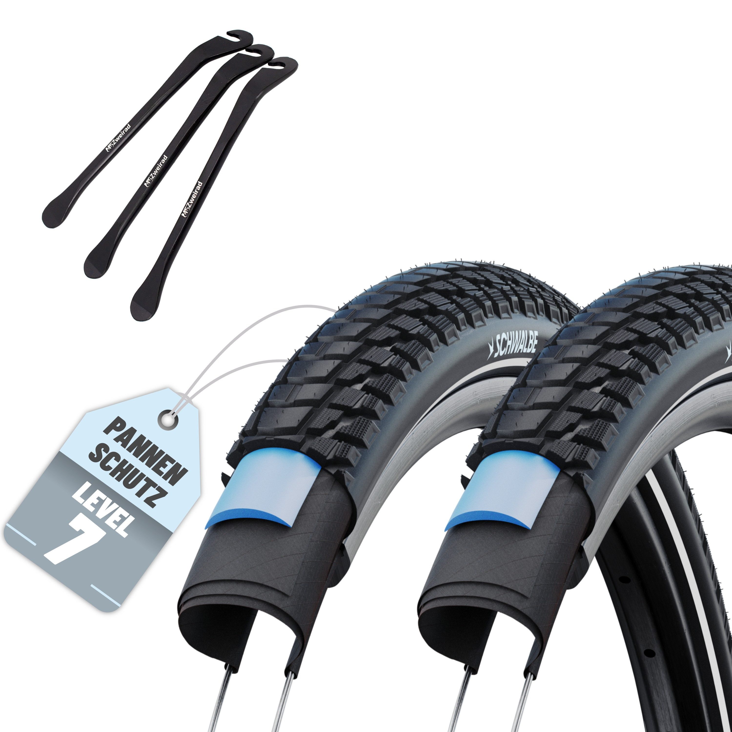 MSZweirad Fahrradreifen 2er Set Schwalbe Reifen Marathon Plus Tour 27.5x2.15 55-584 + 3 Heber