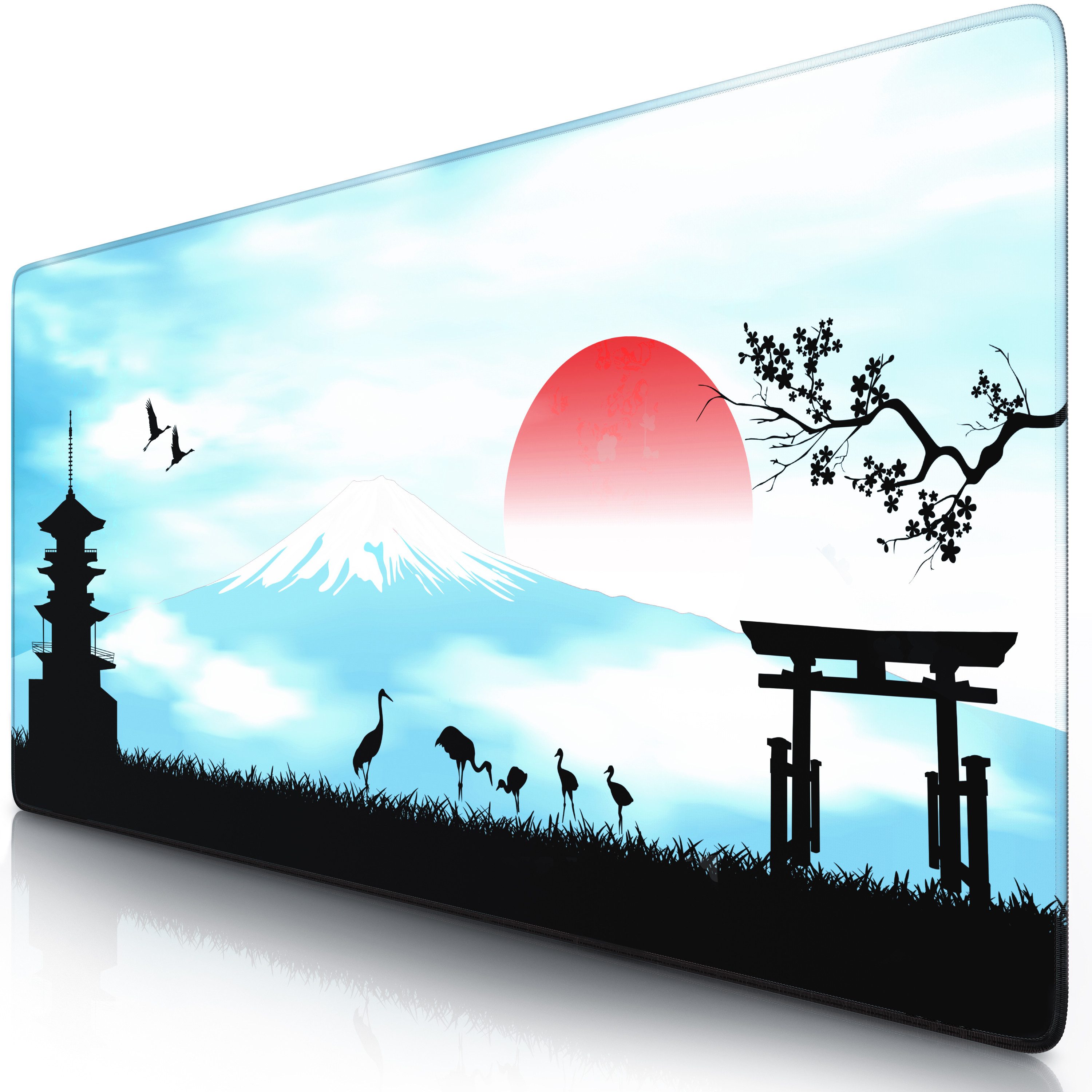 Titanwolf Gaming Mauspad XXL Speed Mousepad 900 x 400 x 3 mm, Schreibtischauflage, abwaschbar (1-St), rutschfeste Rückseite, Geschwindigkeit & Präzision, Japan Sunset