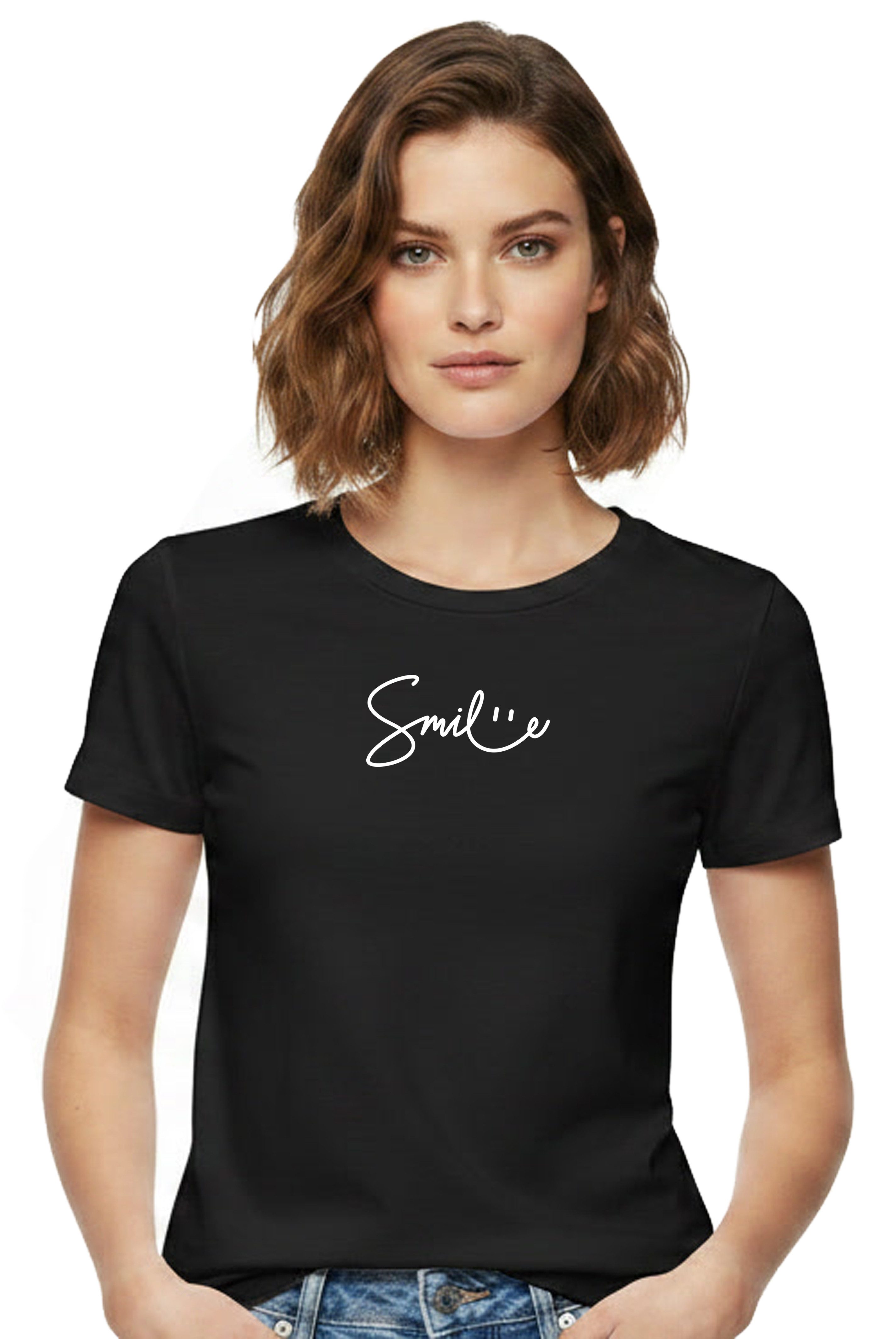 Banco T-Shirt Damen Shirt Basic Top Sommer Rundhals Smile hochwertiger Print