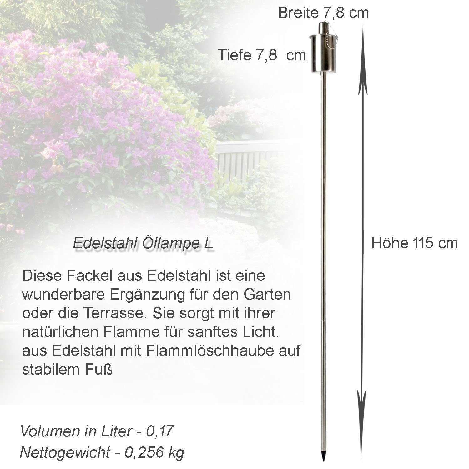 Lampenöl, 5er Gartenfackel Set BV aus Design Edelstahl, silber Fackelständer Esschert