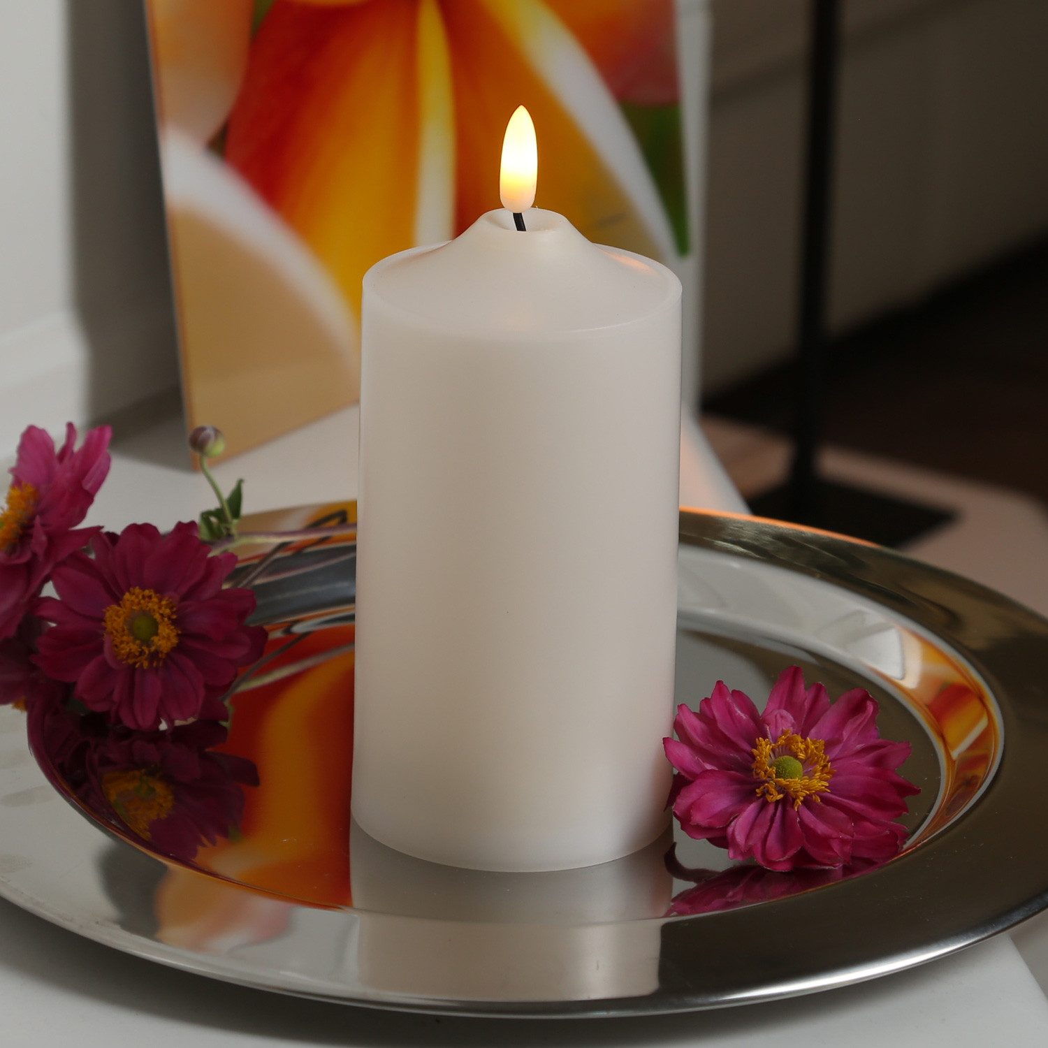 MARELIDA LED-Kerze für Außen flackernde Flamme H: 17cm D: 7,5cm outdoor Timer creme, LED Classic, warmweiß (2100K bis 3000K)