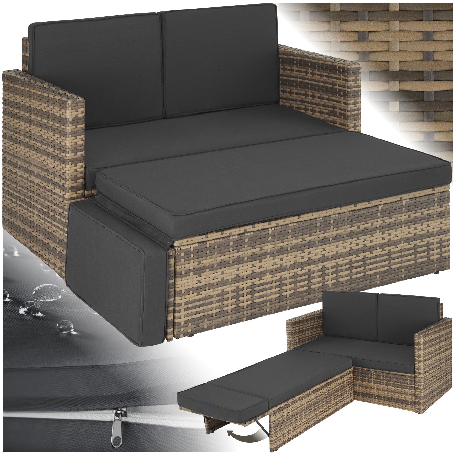 tectake Loungeset Rattan Lounge, (Set., 2-tlg), Hochwertiges Geflecht aus U günstig online kaufen