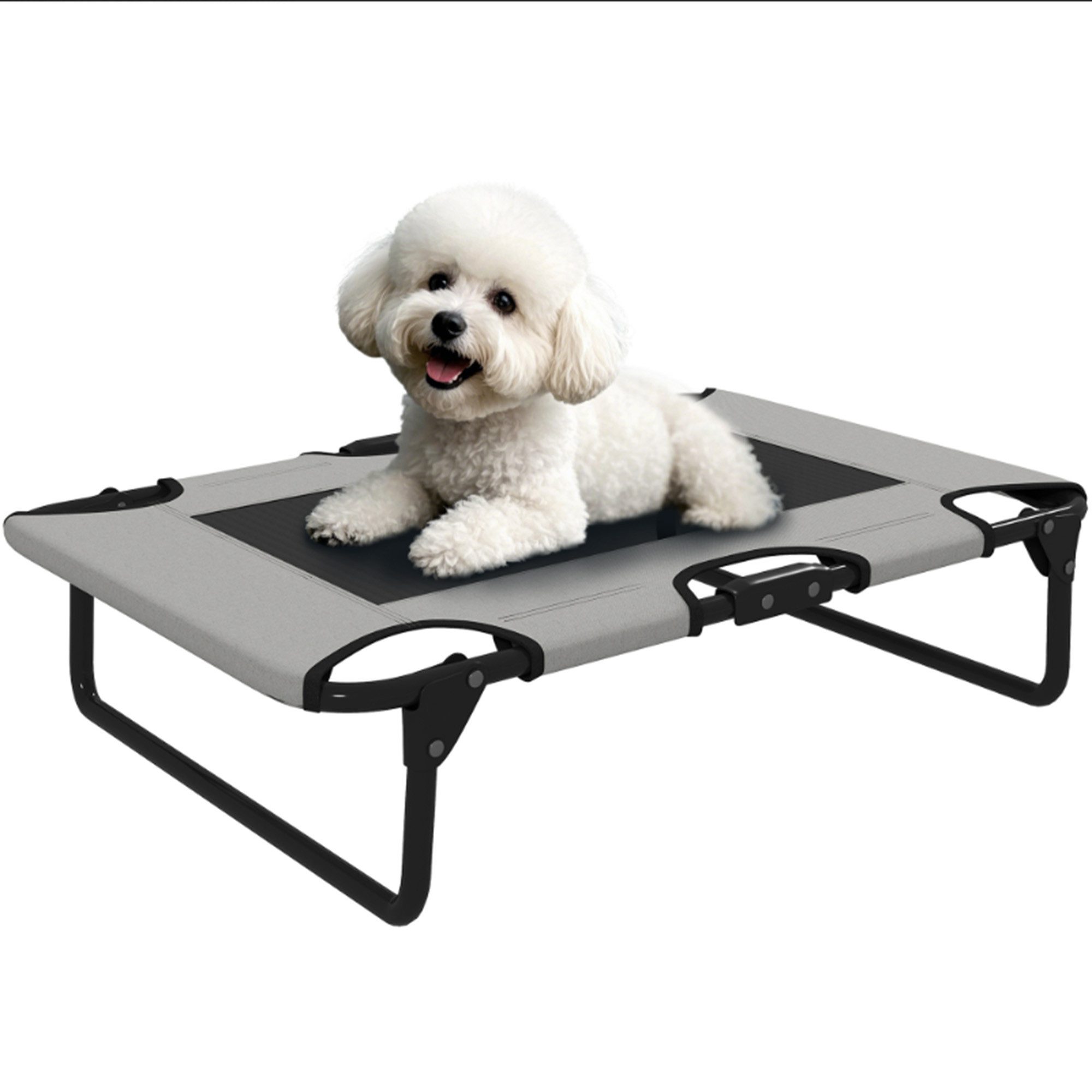 ibettertec Hundebett Hundeliege Hundebett Hellgrau Camping Hundeliege, Erhöhtes Hundebett Haustierbett klappbar Stahlrahmen Outdoor, Hundebett für kleine und mittelgroße Hunde 75x51x18 cm Hellgrau