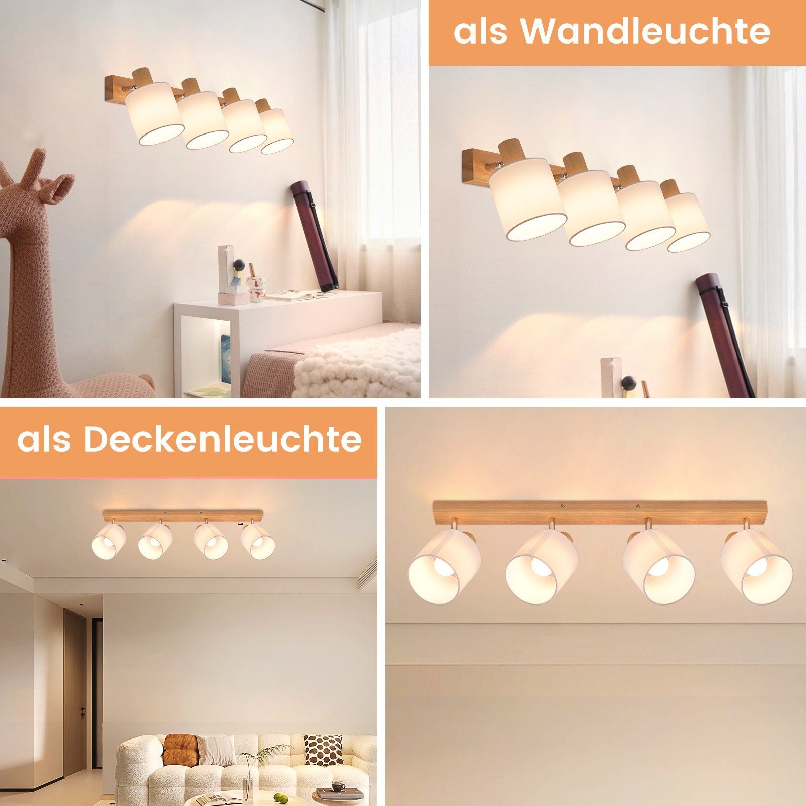 ZMH Deckenstrahler Deckenleuchte Vintage Schwenkbar 350° E14 Wohnzimmer, ohne Leuchtmittel – Bild 3 von 5