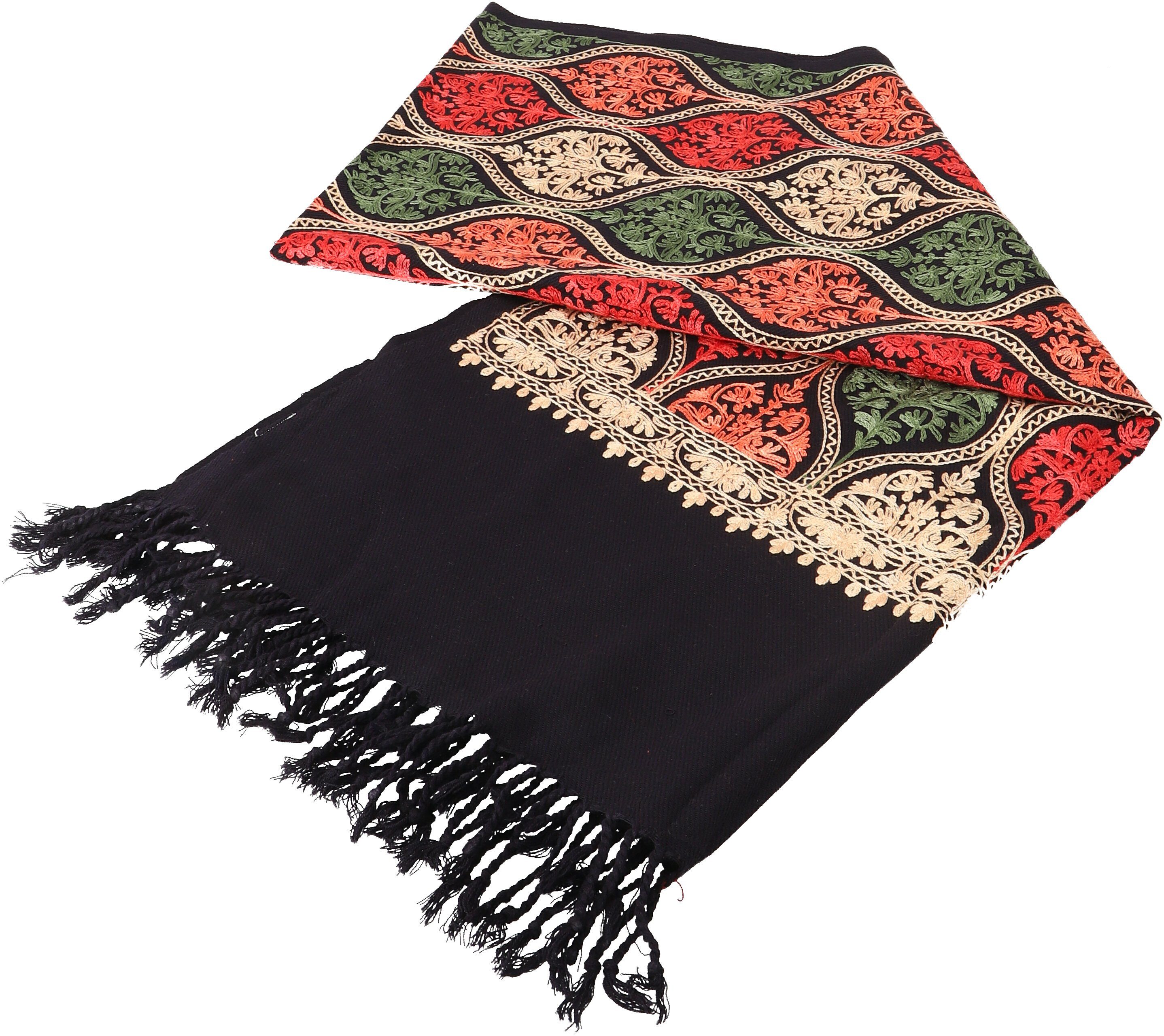 Guru-Shop Halstuch Bestickter breites Schal, schwarz indisches