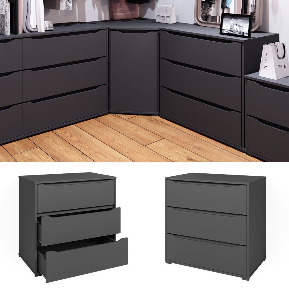 Vicco Kommode Ruben, Anthrazit, 80.2 x 77.6 cm mit 3 Schubladen (1 St)