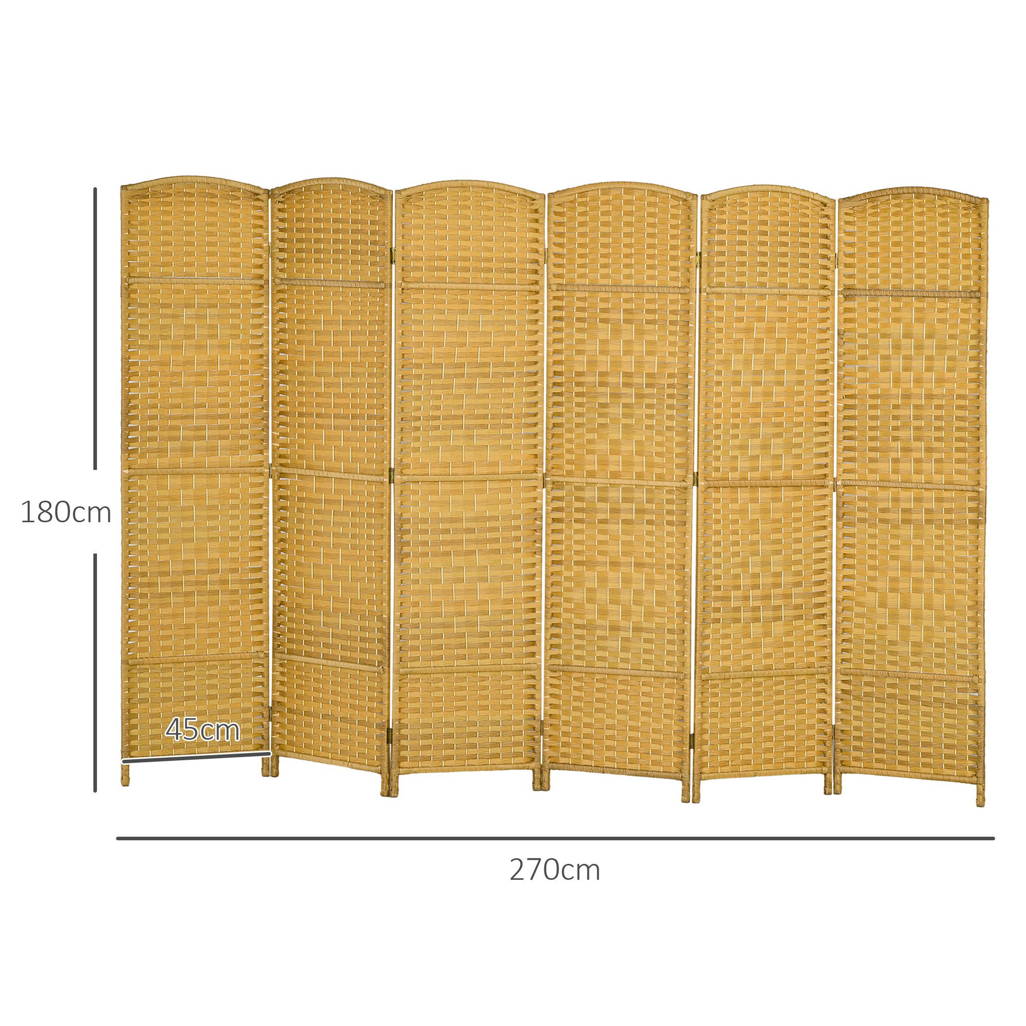 HOMCOM Paravent Faltbar Raumtrenner Stellwand Sichtschutz (Raumteiler, 6 St., Trennwand), für Wohnzimmer 270 x 180 cm Naturholz