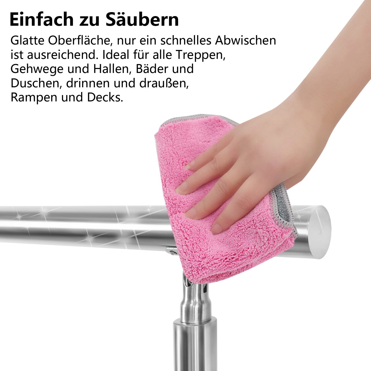 Clanmacy Treppengeländer Edelstahl Handlauf Geländer Geländerstäben für Außen & Innen 80-180cm, 180 cm Länge, mit 0 Pfosten