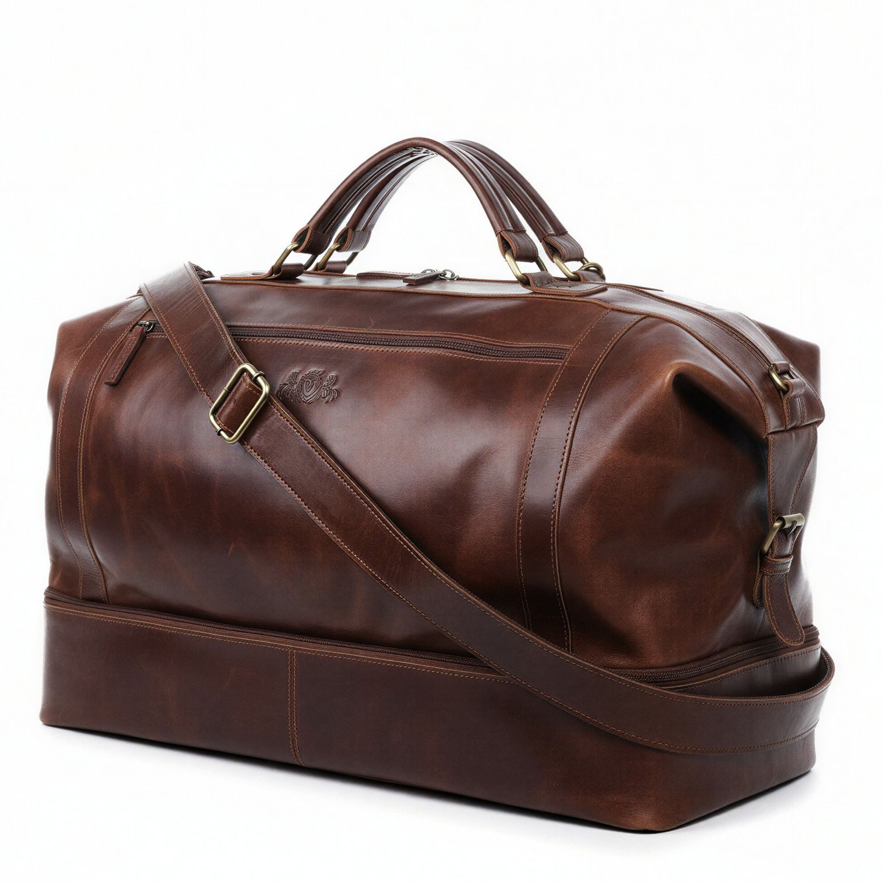 SID & VAIN Reisetasche echt Leder Weekender groß Ledertasche braun KINGSTON, Echtleder Reisegepäck für Damen & Herren, Sporttasche XL braun-cognac