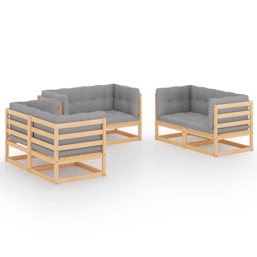vidaXL Gartenlounge-Set 6-tlg. Garten-Lounge-Set mit Kissen Kiefer Massivholz, (1-tlg)