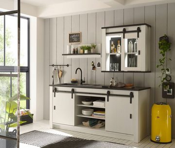 Furn.Design Küchenbuffet Stove (Küchenzeile weiß Pinie Landhaus, 3-St., Set Breite 200 cm) mit Schwebetüren