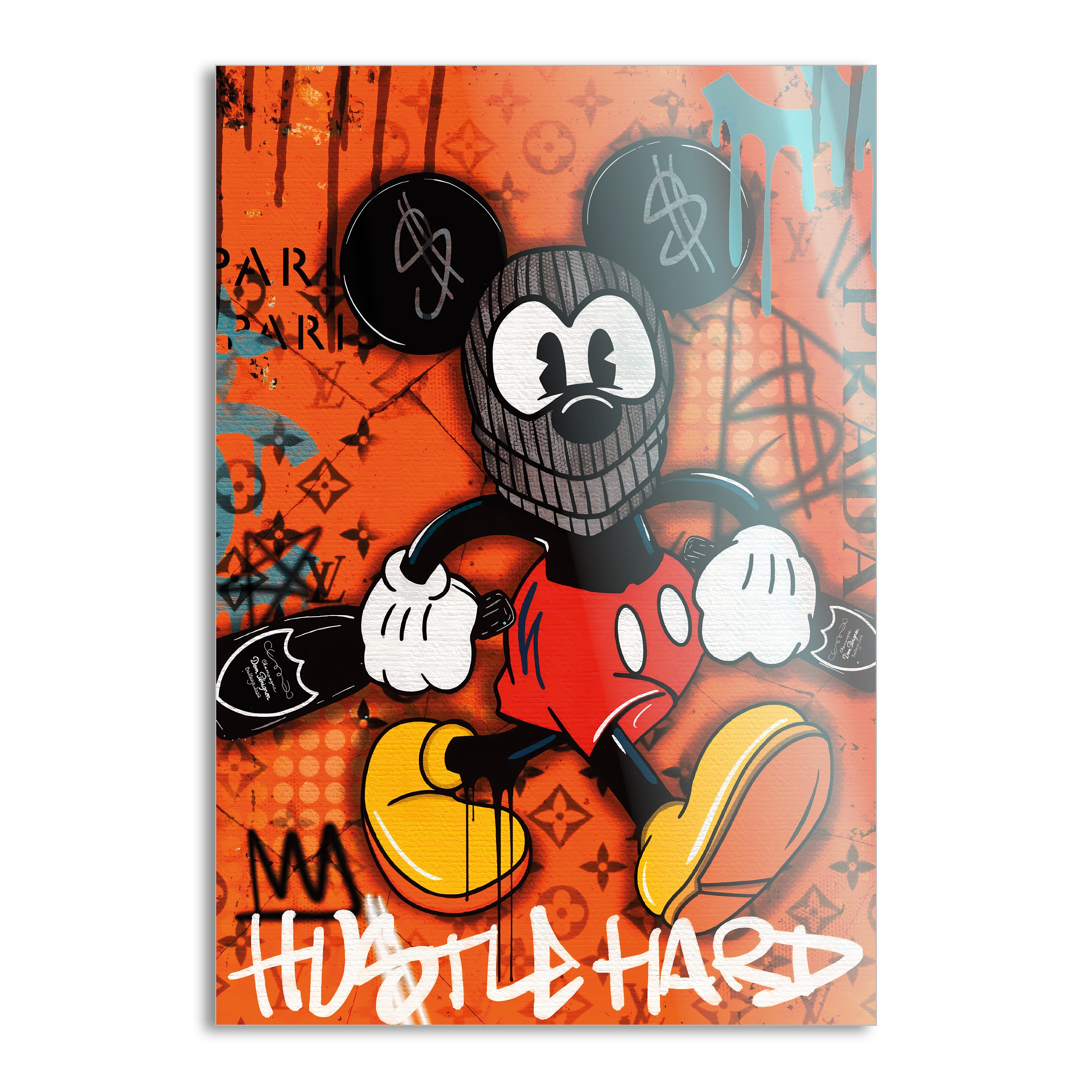 SimpleCanvas Wandbild Mickey the thief - Leinwandbild Pop Art / Motivation, Wandbild Mickey Mouse, Geld, Motivation