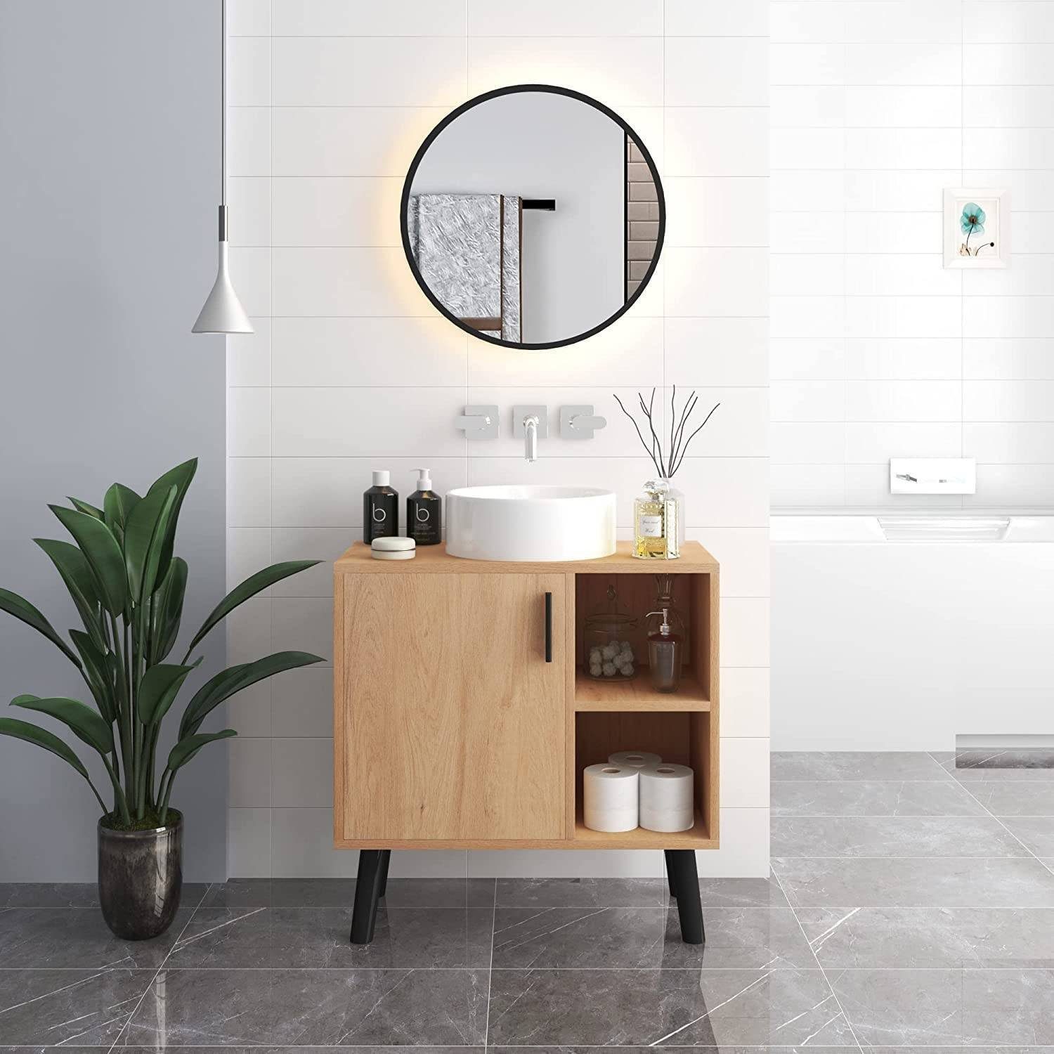 EUGAD Waschbeckenunterschrank (1-St) mit 2 offenen Ablagen, Tür, Holz günstig online kaufen