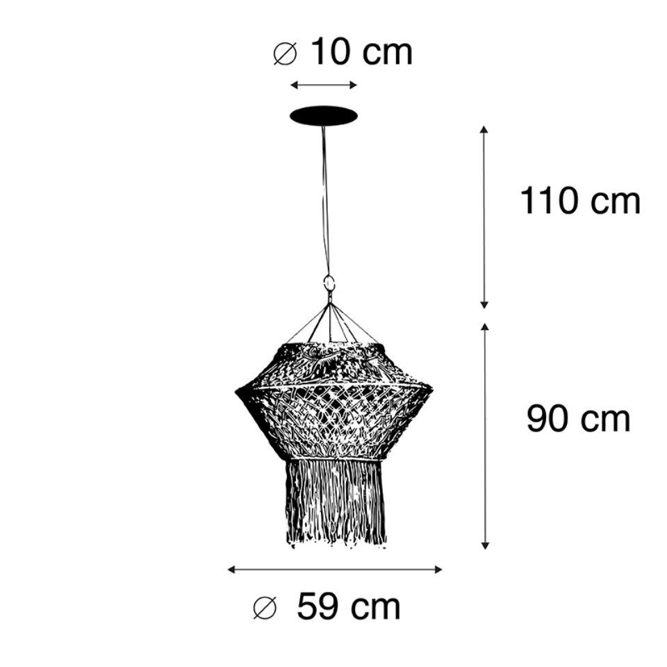 Qazqa Pendelleuchte String hl, ohne Leuchtmittel, Warmweiß, QAZQA Hängeleuchte, e27, Beige, Seil, Landhaus