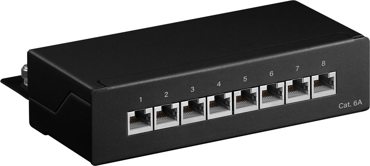 Goobay CAT 6a Mini/Desktop Patch Panel 8 Port Schwarz - STP geschirmt Schwarz Netzwerkkabel