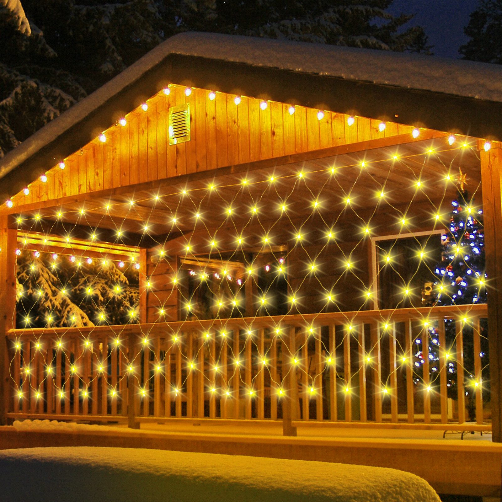 Rosnek LED-Lichternetz 31V, 8 Modi, Lichterkette Außen, Timer, für Weihnachtsfeier Deko, 2x3M/4x6M; Speicherfunktion
