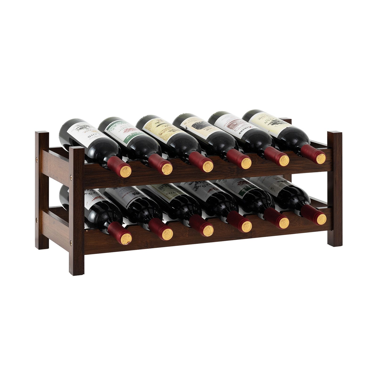 COSTWAY Weinregal, Flaschenregal Bambus mit 2 Etagen für 12 Flaschen