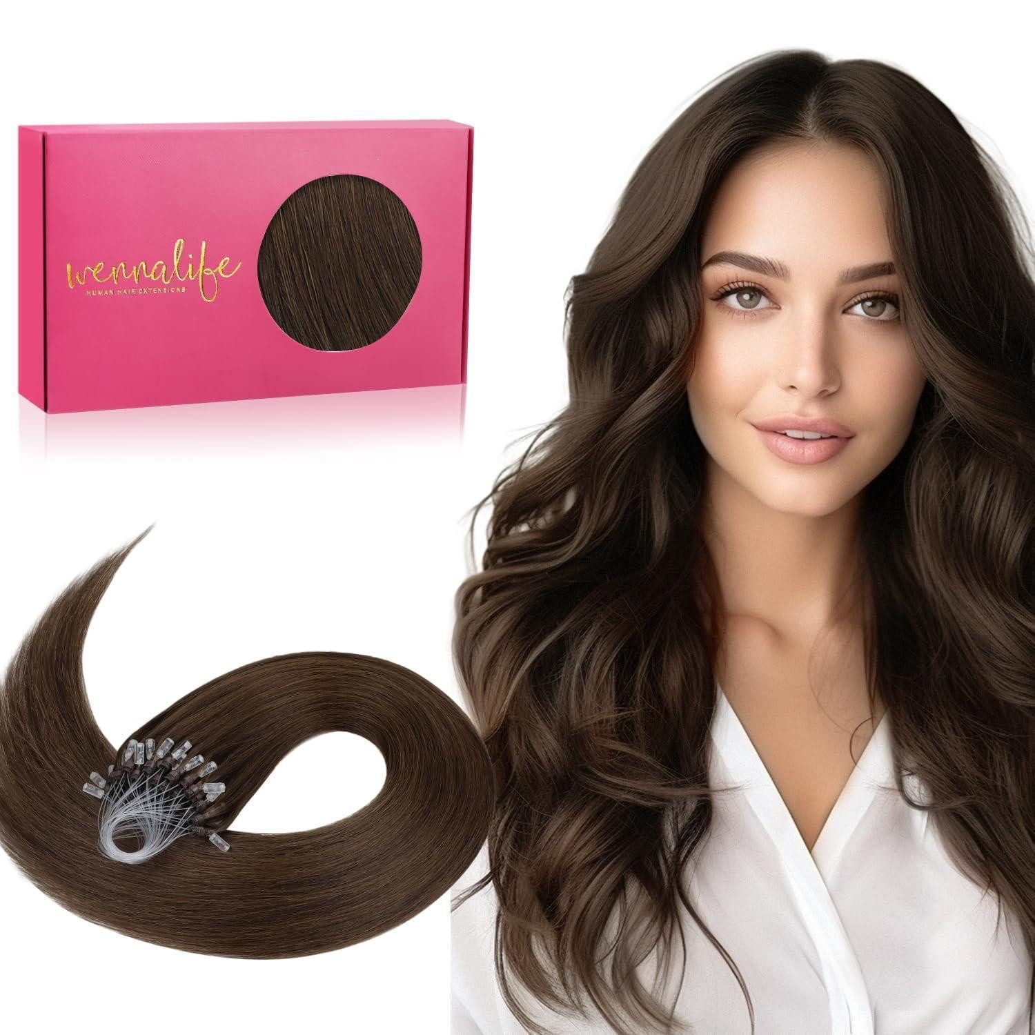 LuxusKollektion Echthaar-Extension Microring Extensions Echthaar 50cm 50cm-50s 5-Micro#4 Schokoladenbraun