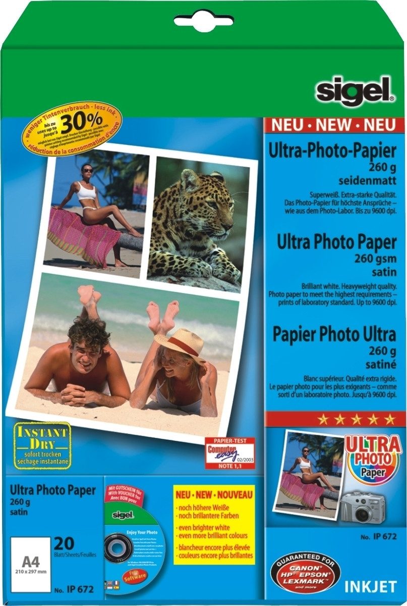 Sigel Fotopapier Fotopapier A4 260g/qm matt weiß VE=20 Blatt