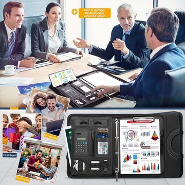 TEEHON Aktentasche Konferenzordner A4 Reißverschluss Magnetgriff mit Telefonständer, Ideal für Geschäftsreisen, Meetings, Interviews und Kurse