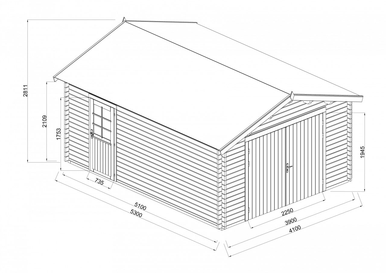 Blockhaus farblos, aus 5 Holz Aktion mit Art Einzelgarage Finn Holztor Garage Holzgarage