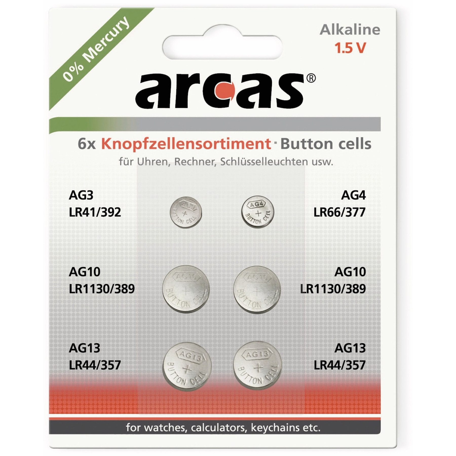 Arcas ARCAS Кнопки клетки-Set, AG3, AG4, AG10, AG13, 6-teilig Batterie