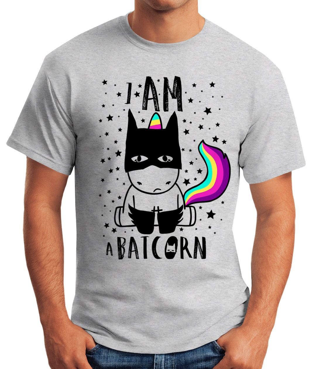 Print-Shirt Moonworks® Print Shirt MoonWorks Batcorn grau Fun-Shirt mit Unicorn Herren Einhorn