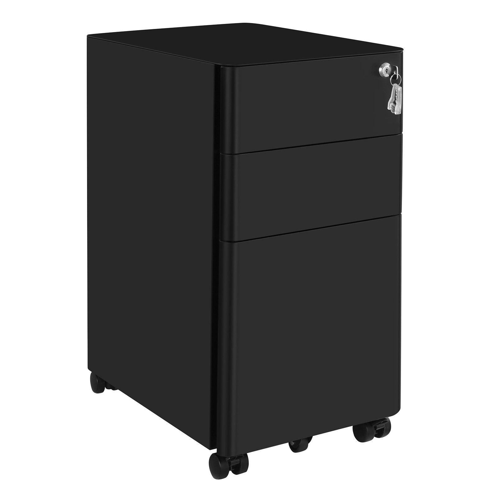 SONGMICS Aktenschrank Rollcontainer, Schloss, schwarz Sideboard vormontiert