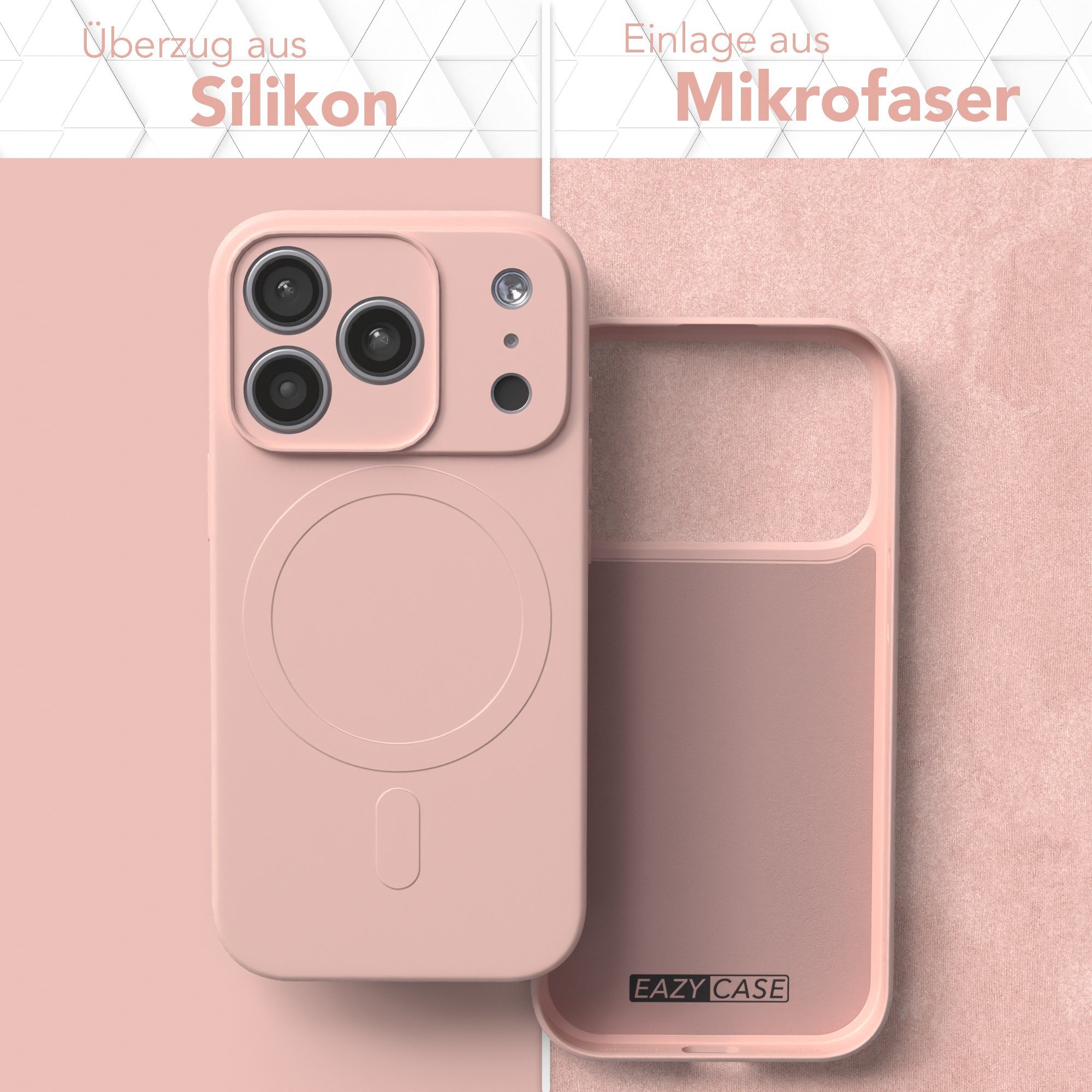 EAZY CASE Handyhülle für Apple iPhone 17 Pro Hülle Silikon 6,3 Zoll, MagSafe Schutzhülle Silikoncover mit Kameraschutz Rosa / Altrosa
