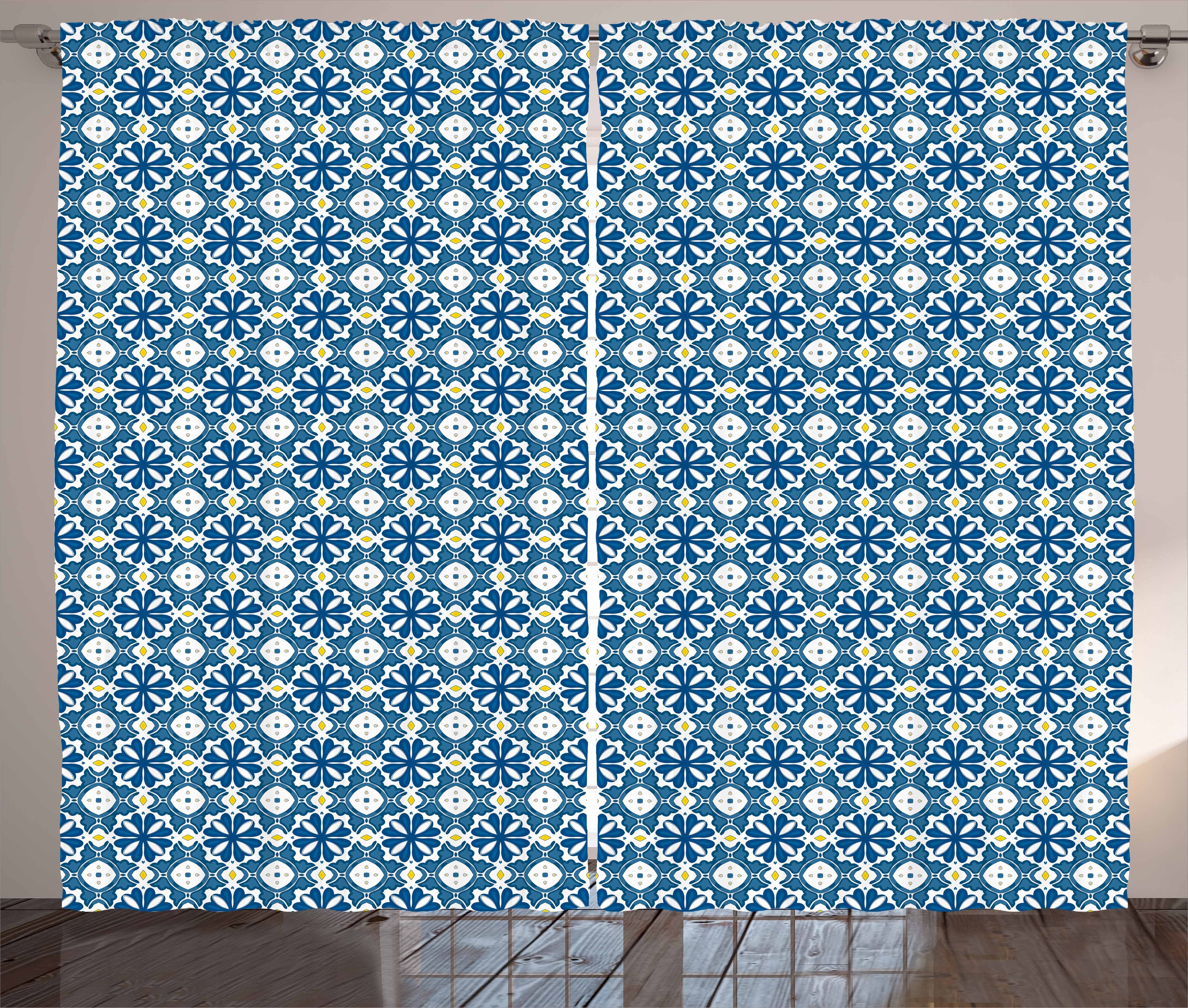 Schlaufen Azulejos Vorhang Kräuselband und mit Blau und Gardine Haken, Abakuhaus, Schlafzimmer Gelb