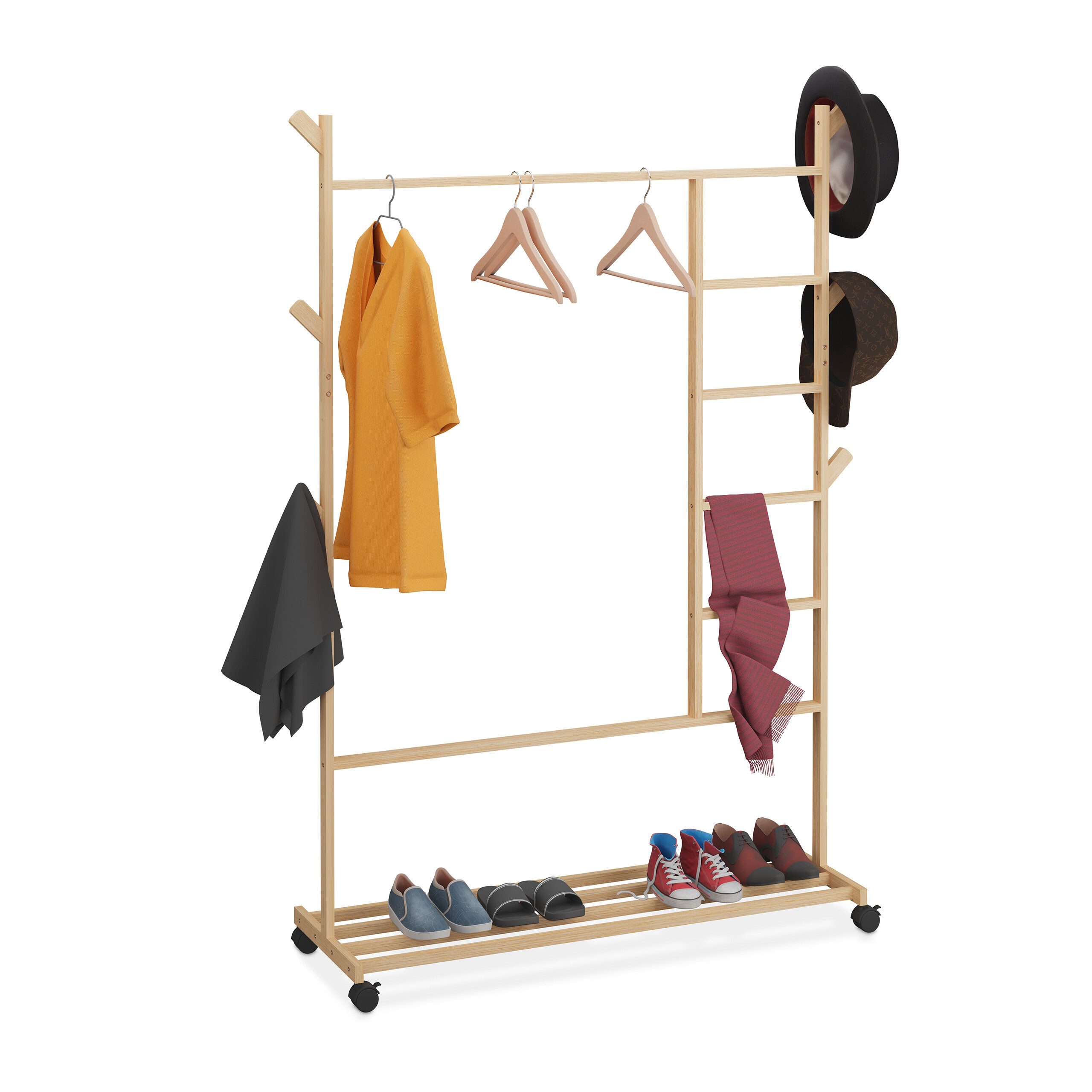 relaxdays Kleiderständer Bambus rollbar, (1 St) günstig online kaufen