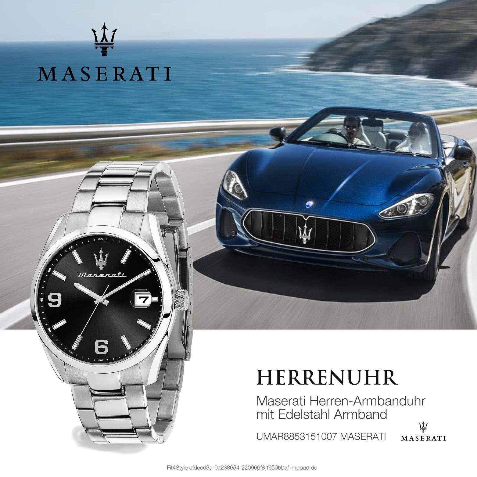 Attrazione, MASERATI Herrenuhr rundes Quarzuhr (ca. Edelstahlarmband, Maserati Gehäuse, groß schwarz 43mm) Herrenuhr