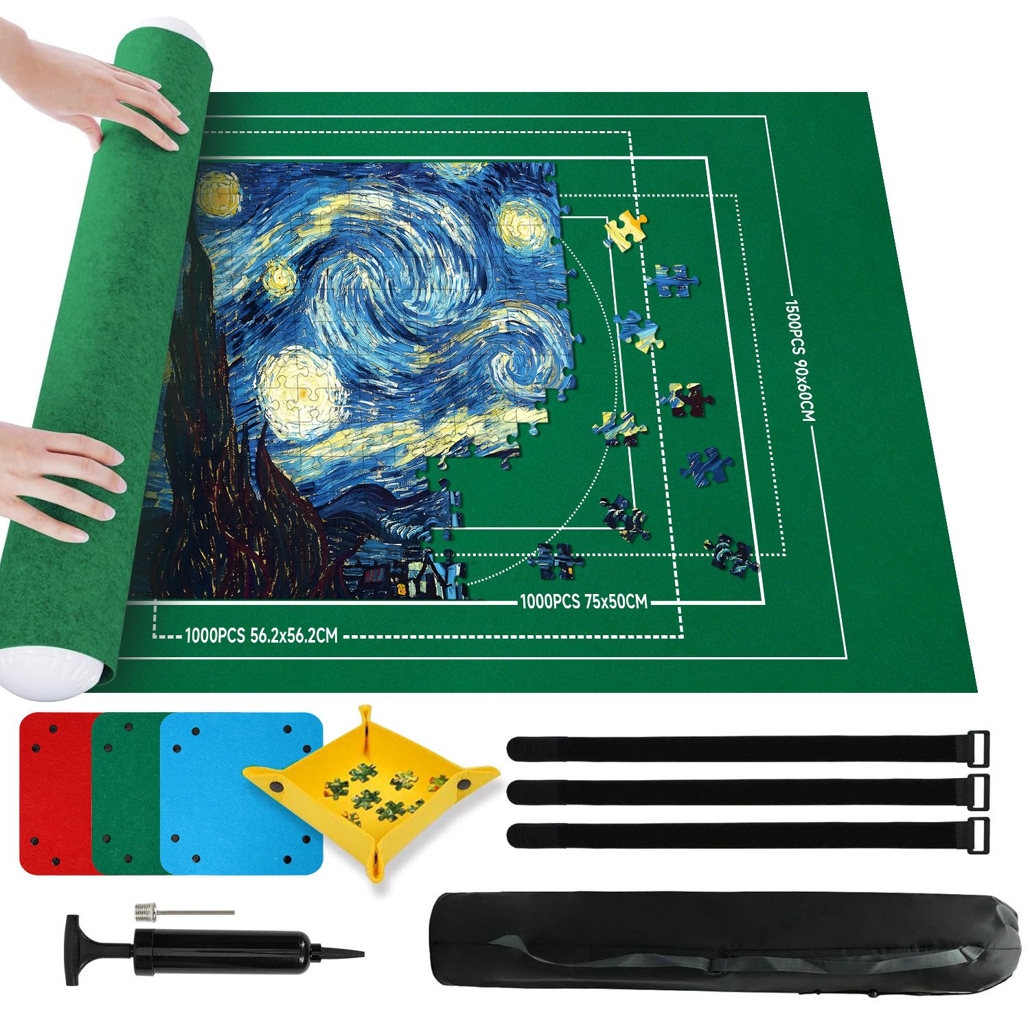 OSTWOLKE Puzzlematte Puzzlerolle, Puzzelmatten für Puzzle bis 1500, 2000, 3000 Teile, leicht zu lagern und zu transportieren, zur Aufbewahrung von Puzzles