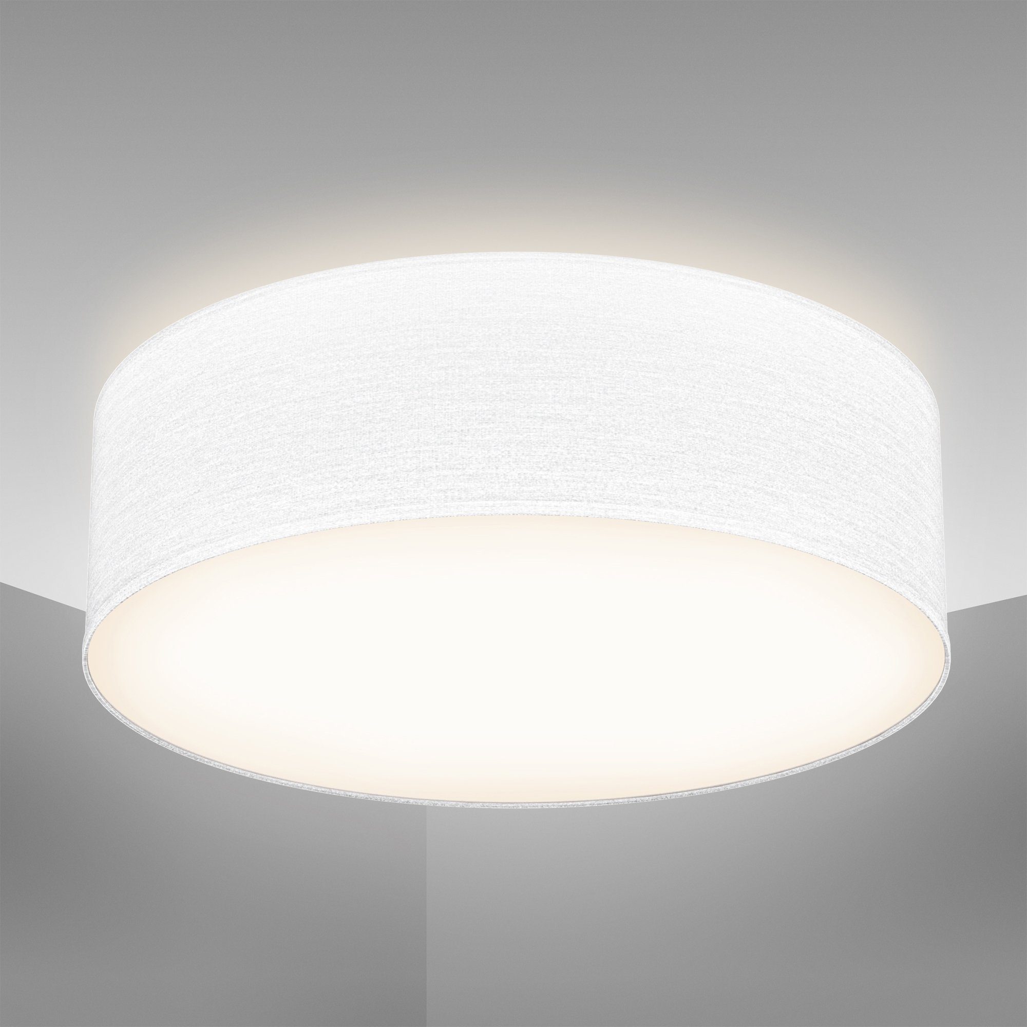 1-Flammig, Bürolampe BK_SD1214 Weiß, Stoffschirm Textilschirm, Leuchtmittel ohne E27-Fassung, ohne Ø30cm, Deckenlampe, mit B.K.Licht Leuchtmittel, Deckenleuchte