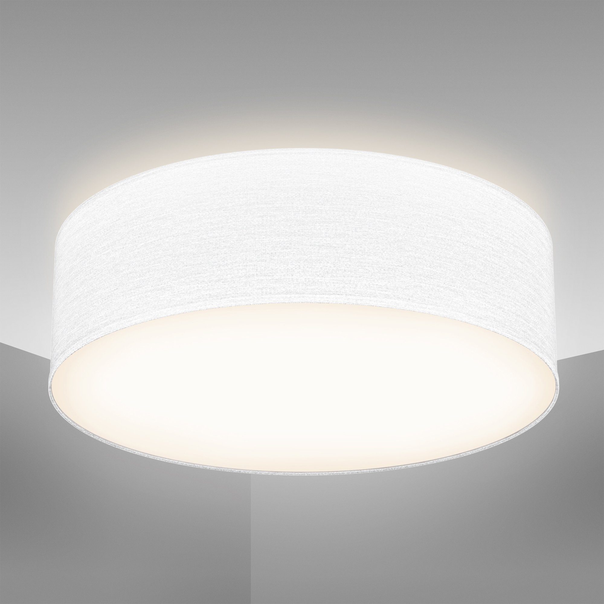 B.K.Licht Deckenleuchte BK_SD1214 Deckenlampe, Ø30cm, Stoffschirm Weiß,  E27-Fassung, ohne Leuchtmittel, Bürolampe mit Textilschirm, 1-Flammig, ohne  Leuchtmittel