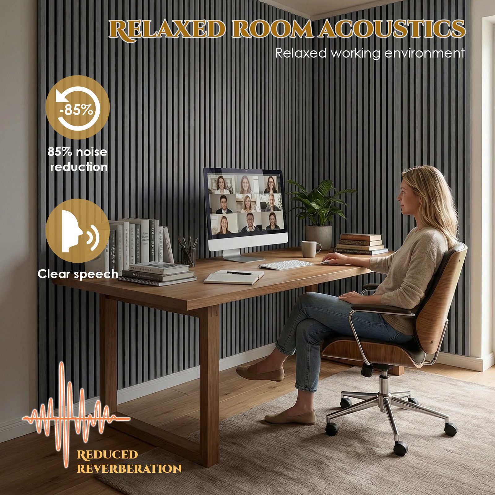 TLGREEN Wandpaneel 2er Set Akustikpaneele Holzoptik 3D Wandpaneele, BxL: 60x120 cm, 0,72 qm, (Schallabsorber Wandpaneele,Schalldämmung Wandverkleidung, Akustik  – Bild 4 von 5