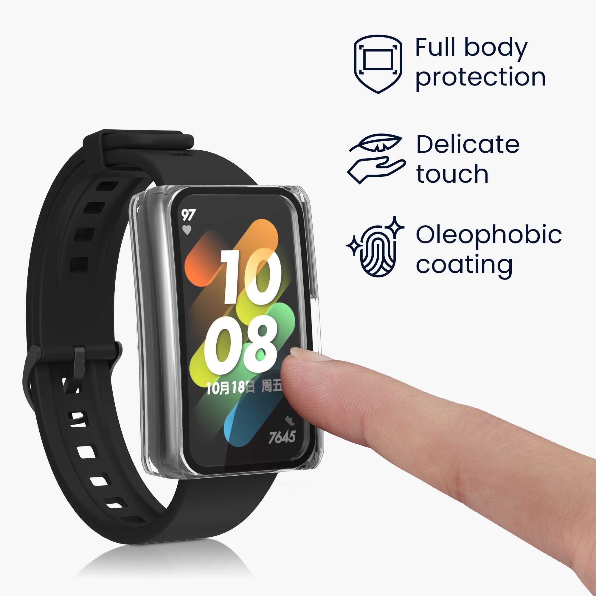 kwmobile 2x Glas Hülle für HONOR Band 7 / Band 6 / Huawei Band 7 / Band 6 Smartwatch, 2-tlg., Schutzhülle Fullbody Fitnesstracker Case Set aus Glas