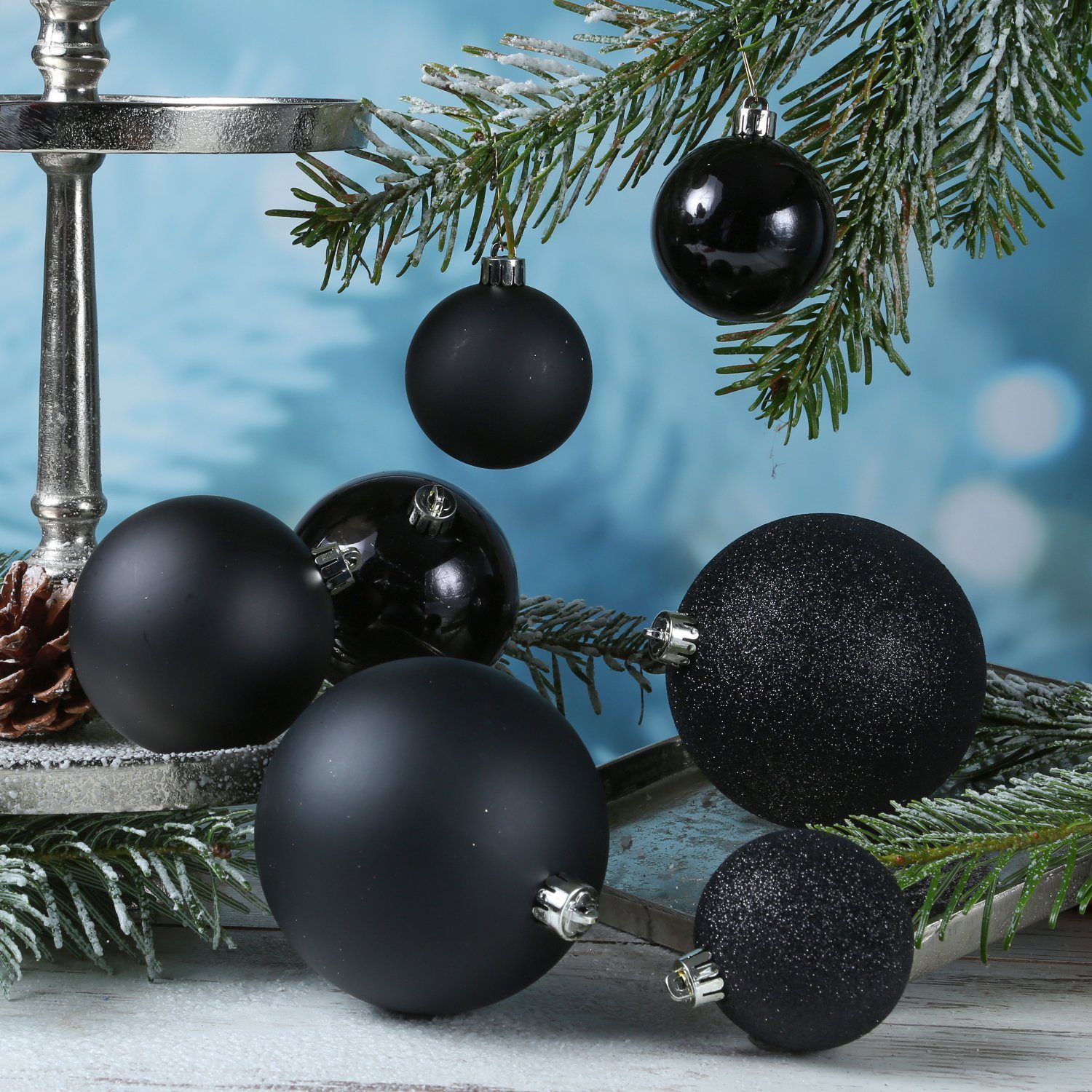 Christbaumkugel glänzend St) bruchfest schwarz 26er Weihnachtsbaumkugel matt MARELIDA (26 Weihnachtskugel