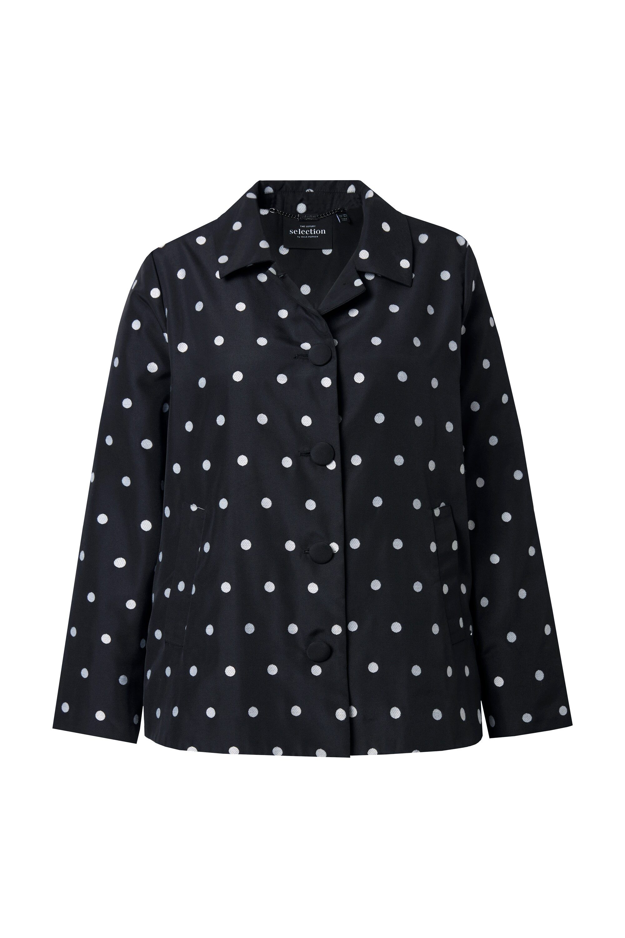 Ulla Popken Sommerjacke Jacquardjacke Punkte A-Linie Hemdkragen Langarm günstig online kaufen