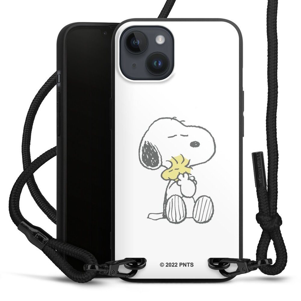 DeinDesign Handyhülle Peanuts Snoopy Liebe Snoopy And Woodstock Cuddling, Apple iPhone 14 Plus Premium Handykette Hülle mit Band Cover mit Kette