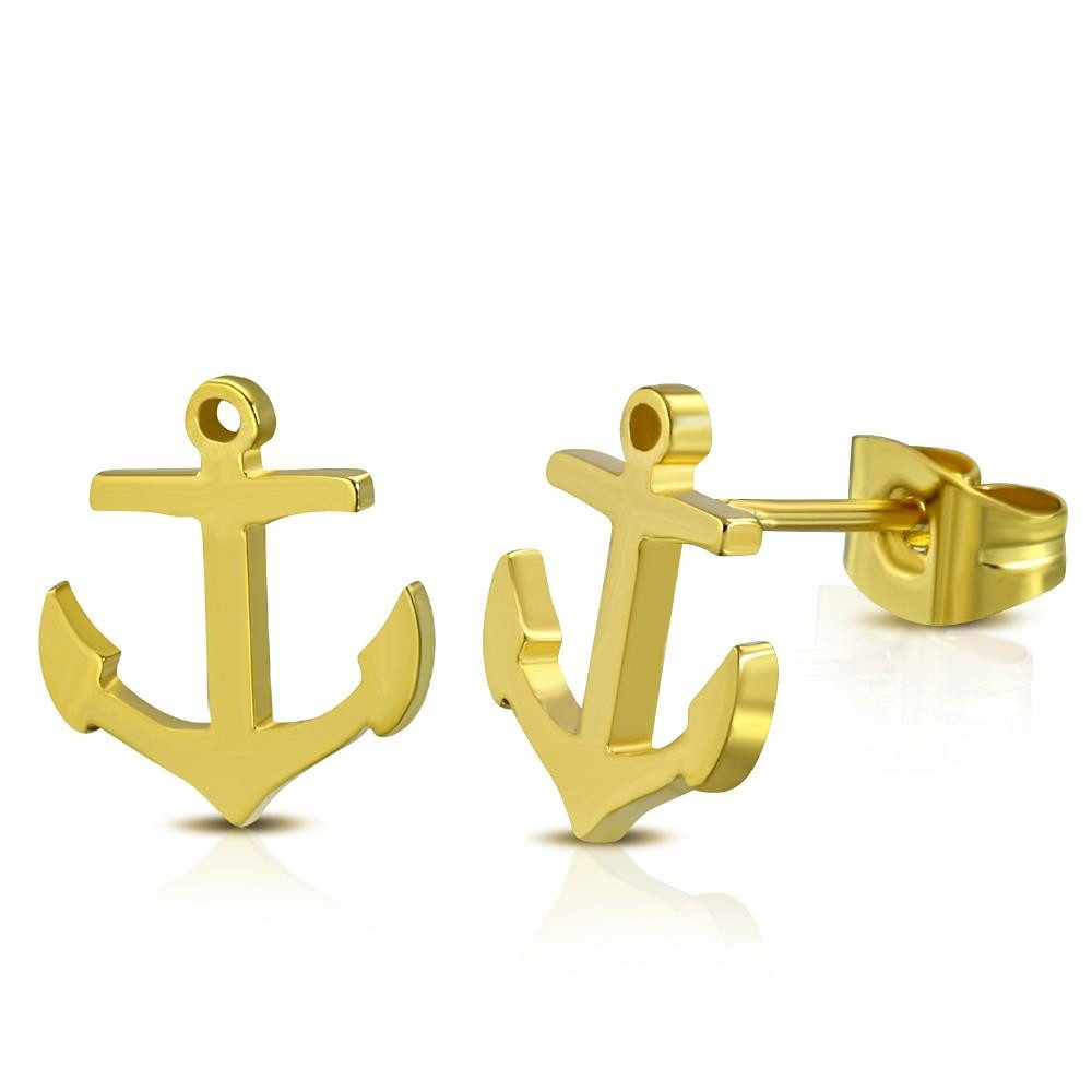 Ohrring-Set Ohrstecker Anker Gold aus Edelstahl Unisex